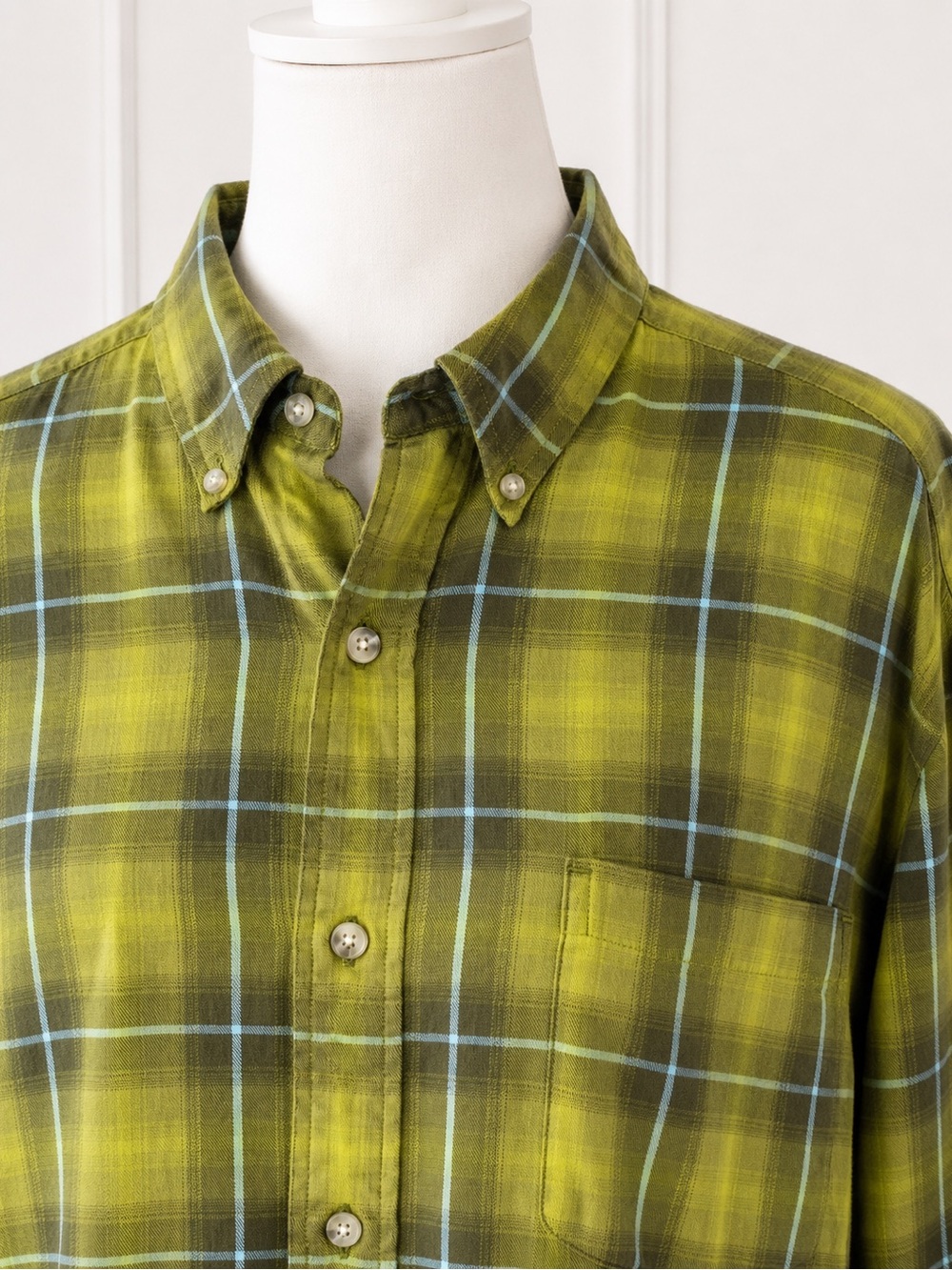 Eddie Bauer Plaid Button Down Shirt Mens XL Olive Green Yellow Grunge Gorpcore